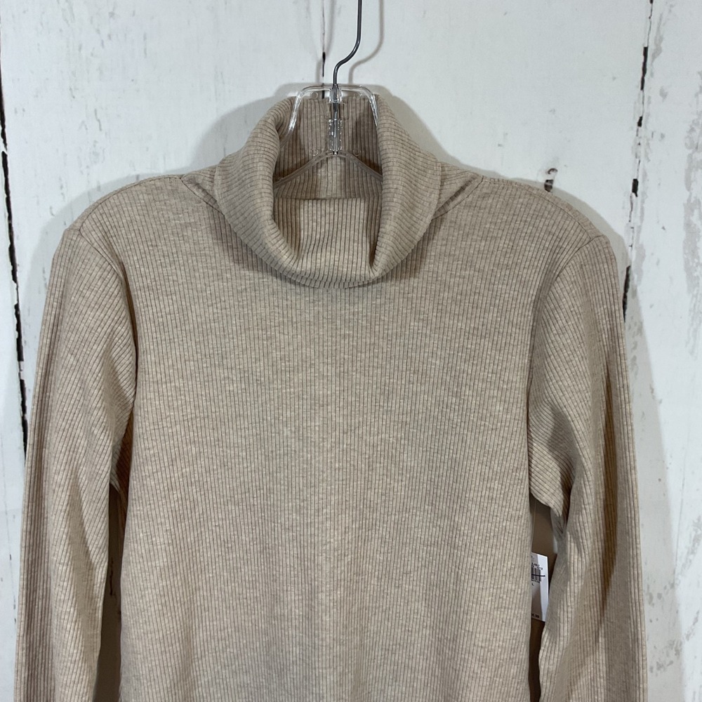 Old Navy Ribbed Turtleneck Mini Dress Women L Beige Long Sleeve Bodycon Neutral - Picture 3 of 11